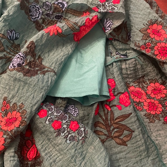 THML Green Floral Midi Dress with Smocking & Ruffle Medium - Picture 11 of 12